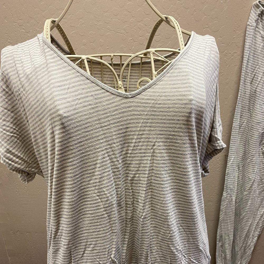 White with grey strips Sleeping wear set